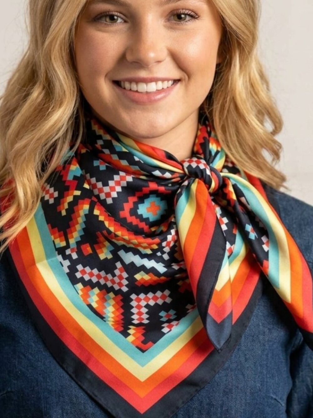 Wild Rag Scarf Satin Feel Geometric Multicoloured Square 36 x 36 inches